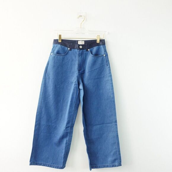 Cotton Wide Leg Crop Jean XS FRENCH CONNECTION Wisteria Blue Culotte 27/21 NEW - Picture 1 of 16